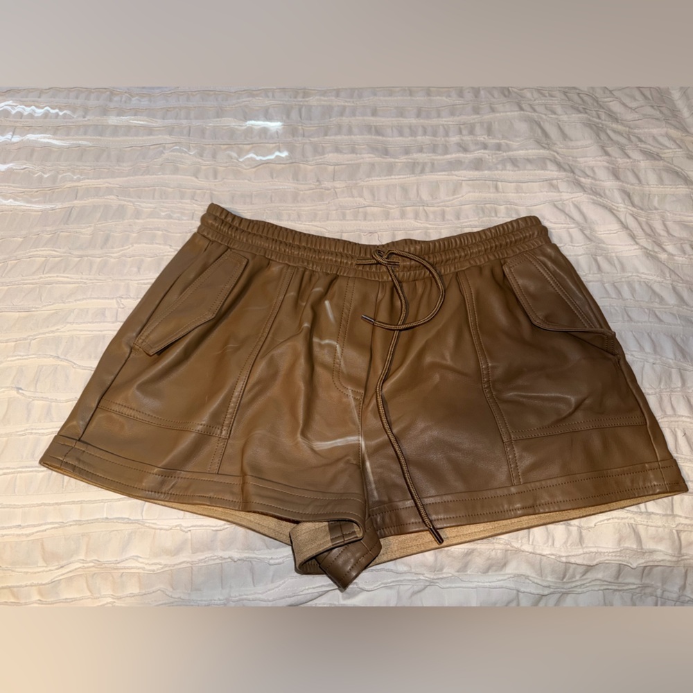 AKIRA Brown Leather Cargo Shorts